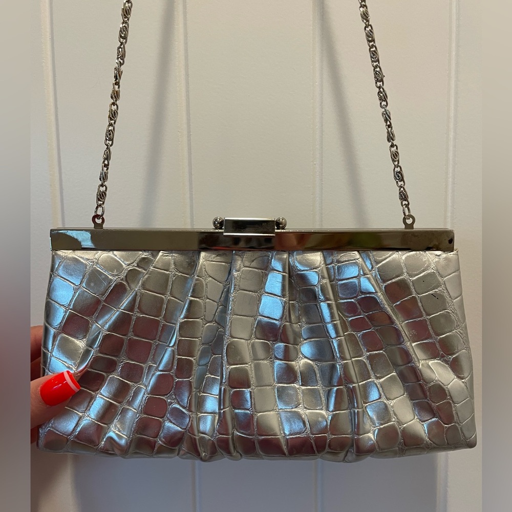 Vintage, silver, clutch bag with attachable strap